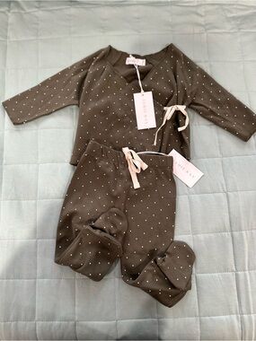 Jamie Kay Olive Green Dot Wrap Top & Drawstring Pants Pajama Set